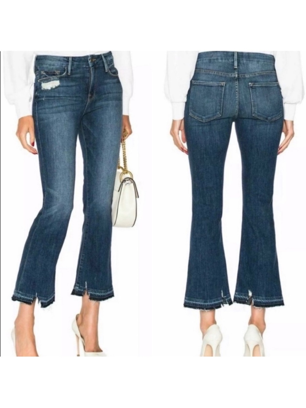 Frame Le Crop Mini Boot High Waist Raw Hem Jeans Size 28